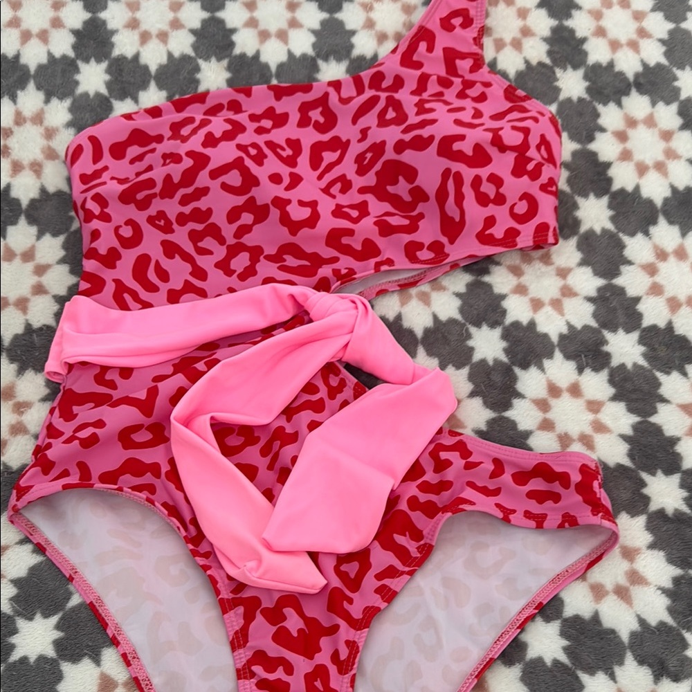 Jess Lea One-Shoulder Pink Leopard Swimsuit